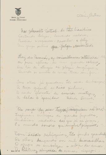 Aqui está a imagem contendo os manuscritos originais da escritora Chloris Casagrande Justen, preservados no Arquivo Publico . Os detalhes capturam sua caligrafia e a importância de sua obra.